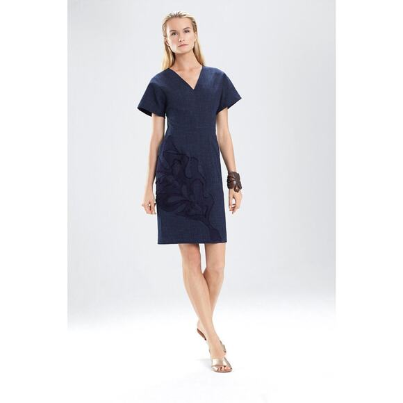 JOSIE NATORI INDIGO DRESS SIZE 8 with blue embroidery - Picture 1 of 9